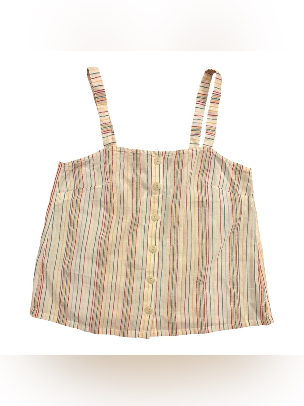 Madewell Rainbow Stripe Button Front Cotton Swing Cami Tank Top XS Summer Boho - Picture 2 of 10